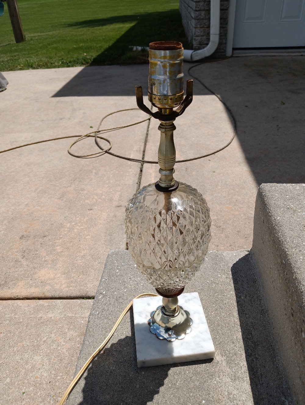 Vintage Pineapple Cut Glass Marble Base Lamp MCM